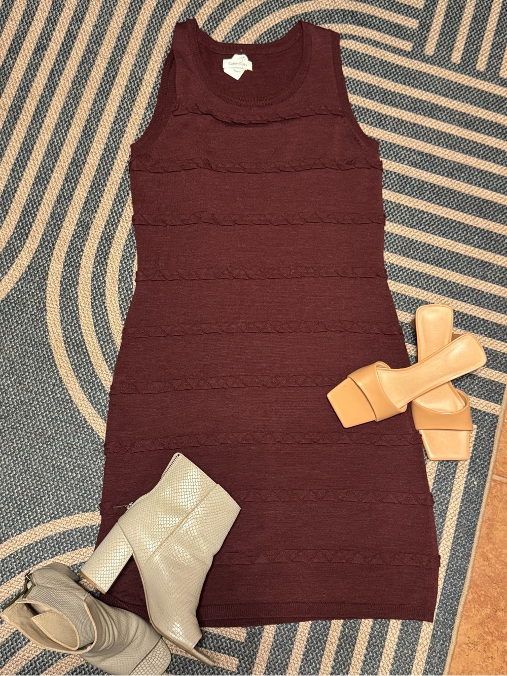 Calvin Klein Burgundy Sleeveless Ribbed Knit Dress